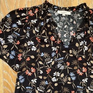 Floral Short Sleeve Tie Blouse